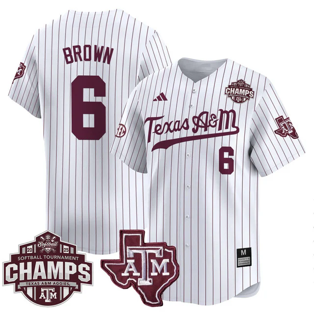 Men's Size - Texas A&M Aggies 2025 SEC Softball  Champions Patch Vapor Jersey #6 TAYLOR BROWN.webp