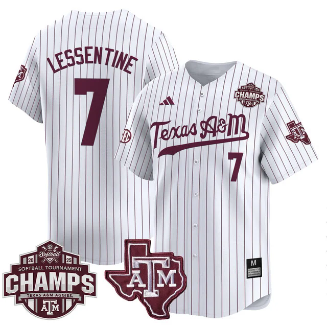 Men's Size - Texas A&M Aggies 2025 SEC Softball  Champions Patch Vapor Jersey #7 SYDNEY LESSENTINE.webp