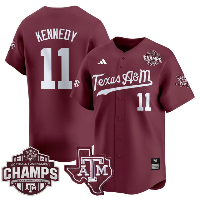 Men's Size - Texas A&M Aggies 2025 SEC Softball  Champions Patch Vapor Jersey MAROON #11 EMILEY KENNEDY.webp