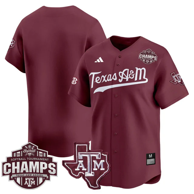 Men's Size - Texas A&M Aggies 2025 SEC Softball  Champions Patch Vapor Jersey MAROON BLANK.webp