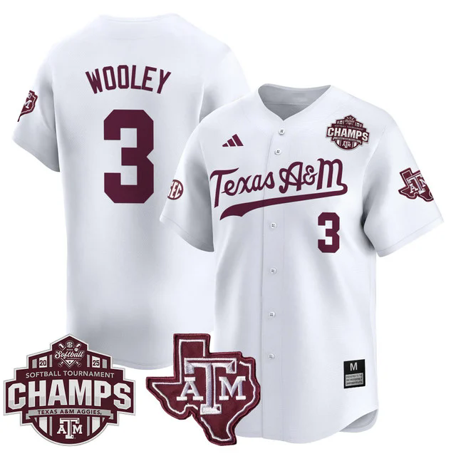 Men's Size - Texas A&M Aggies 2025 SEC Softball  Champions Patch Vapor Jersey WHITE #3 KOKO WOOLEY.webp
