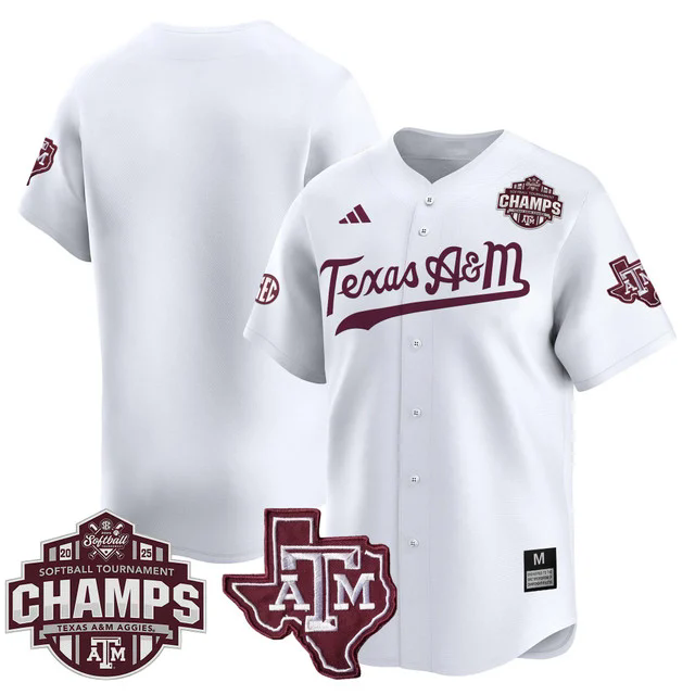 Men's Size - Texas A&M Aggies 2025 SEC Softball  Champions Patch Vapor Jersey WHITE BLANK.webp