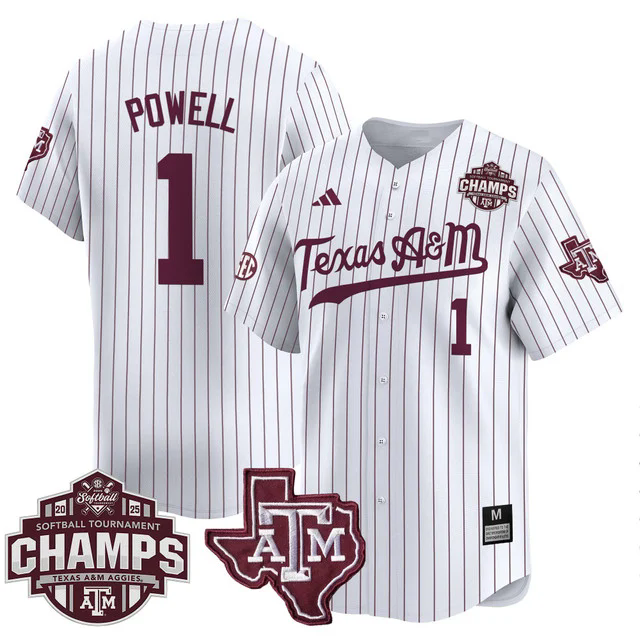 Men's Size - Texas A&M Aggies 2025 SEC Softball Champions Patch Vapor Jersey #1 KENNEDY POWELL.webp