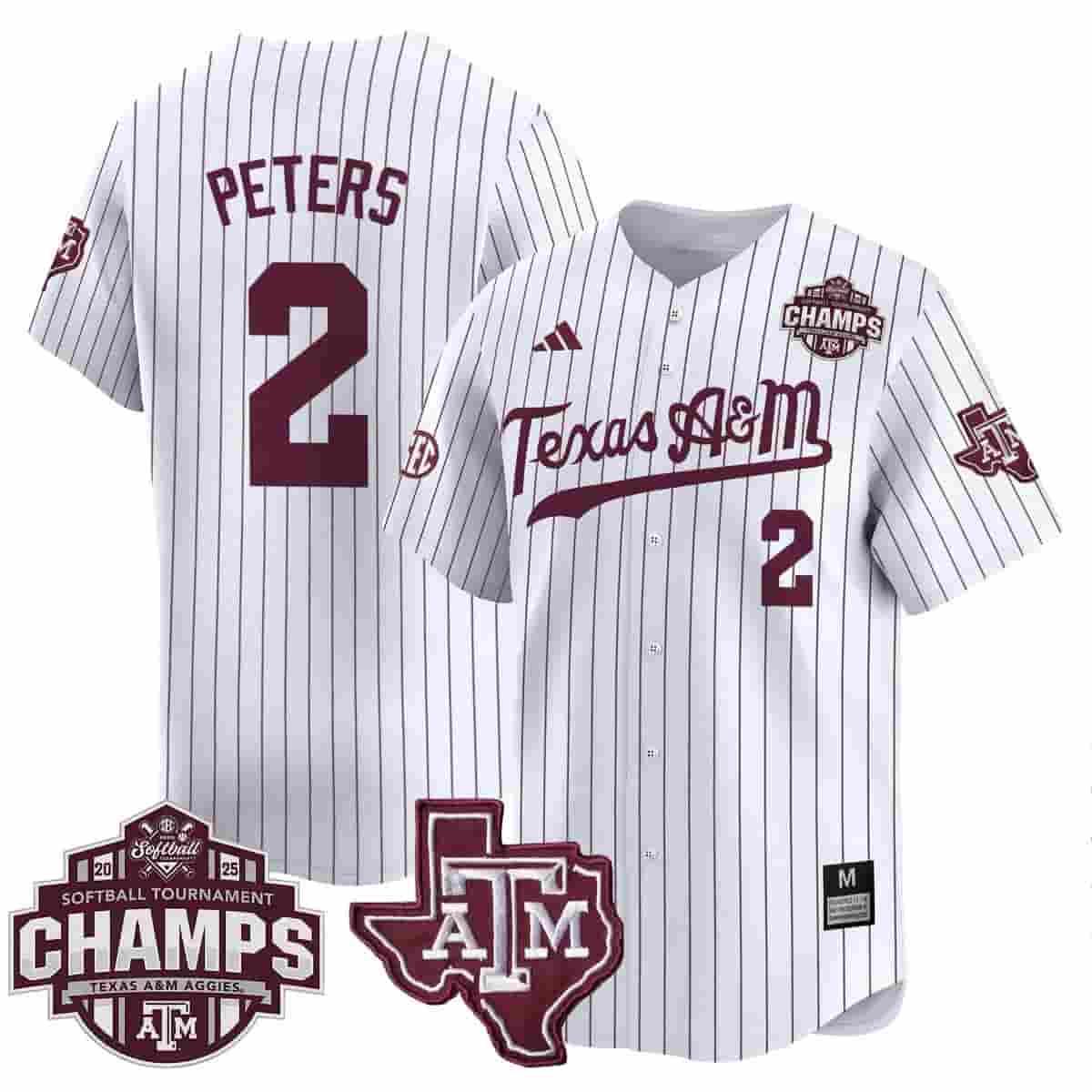 Men's Size - Texas A&M Aggies 2025 SEC Softball Conference Tournament Champions Patch Vapor Premier Limited Jersey - All Stitched Pinstripe