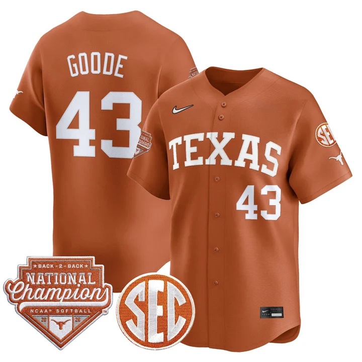Men's Size - Texas Longhorns 2026 World Series (WCWS) Champions Vapor Premier Limited Jersey #43 LEIGHANN GOODE