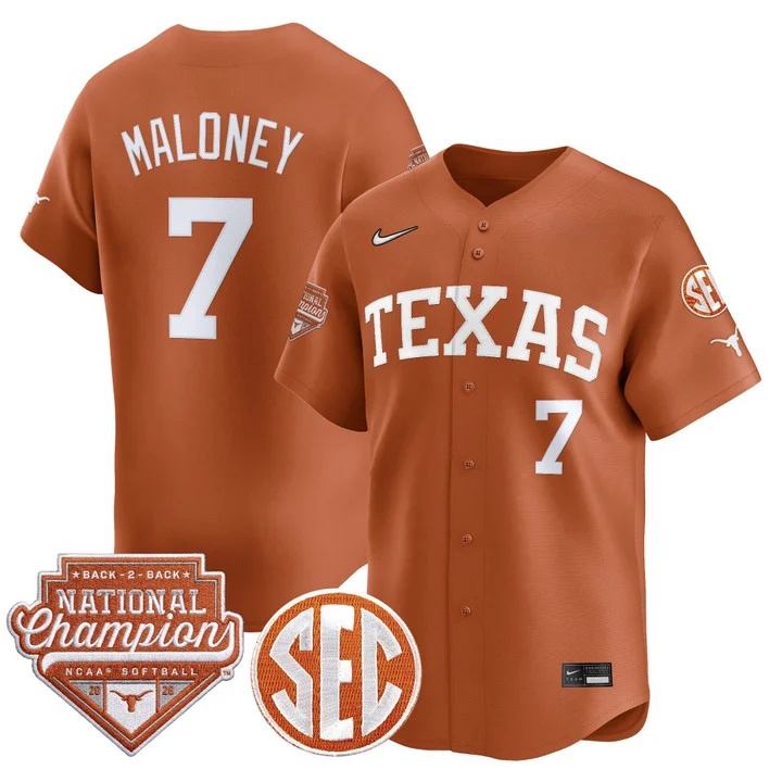 Men's Size - Texas Longhorns 2026 World Series (WCWS) Champions Vapor Premier Limited Jersey #7 ASHTON MALONEY