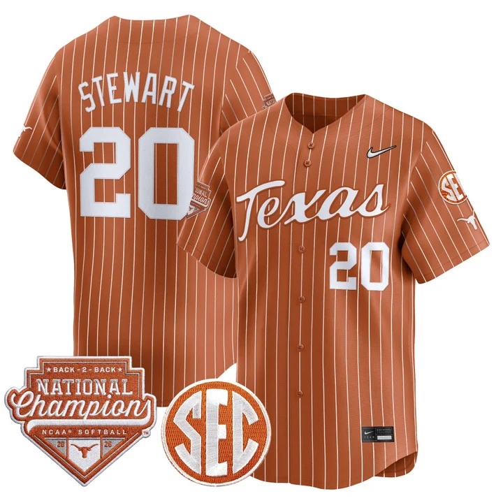 Men's Size - Texas Longhorns 2026 World Series (WCWS) Champions Vapor Premier Limited Jersey ORANGE #20 KATIE STEWART