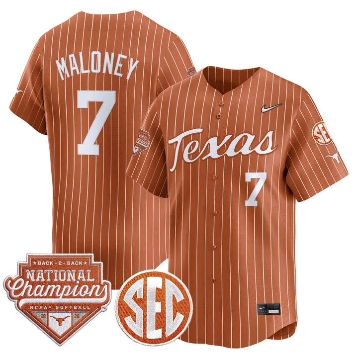 Men's Size - Texas Longhorns 2026 World Series (WCWS) Champions Vapor Premier Limited Jersey ORANGE #7 ASHTON MALONEY