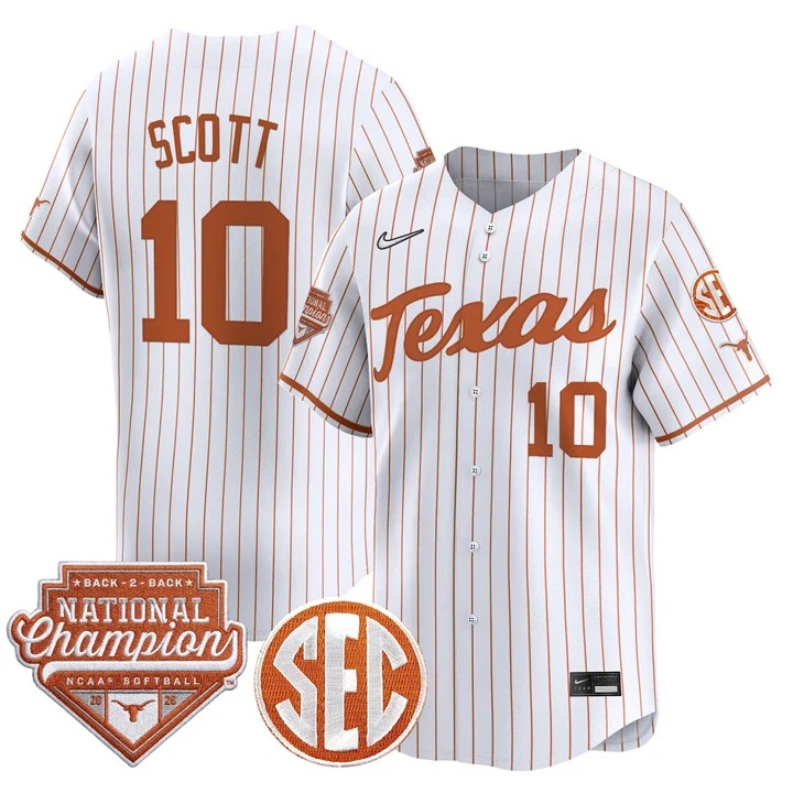 Men's Size - Texas Longhorns 2026 World Series (WCWS) Champions Vapor Premier Limited Jersey WHITE2 #10 MIA SCOTT