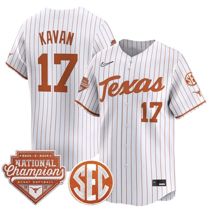 Men's Size - Texas Longhorns 2026 World Series (WCWS) Champions Vapor Premier Limited Jersey WHITE2 #17 TEAGAN KAVAN