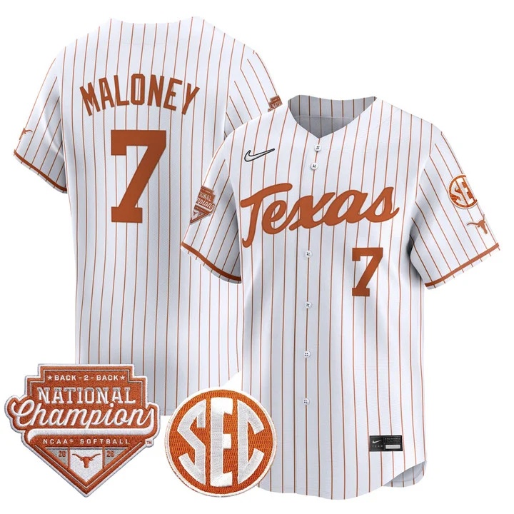 Men's Size - Texas Longhorns 2026 World Series (WCWS) Champions Vapor Premier Limited Jersey WHITE2 #7 ASHTON MALONEY