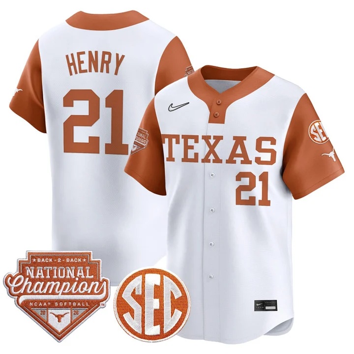 Men's Size - Texas Longhorns 2026 World Series (WCWS) Champions Vapor Premier Limited Jersey WHITE3 #21 KAYDEN HENRY