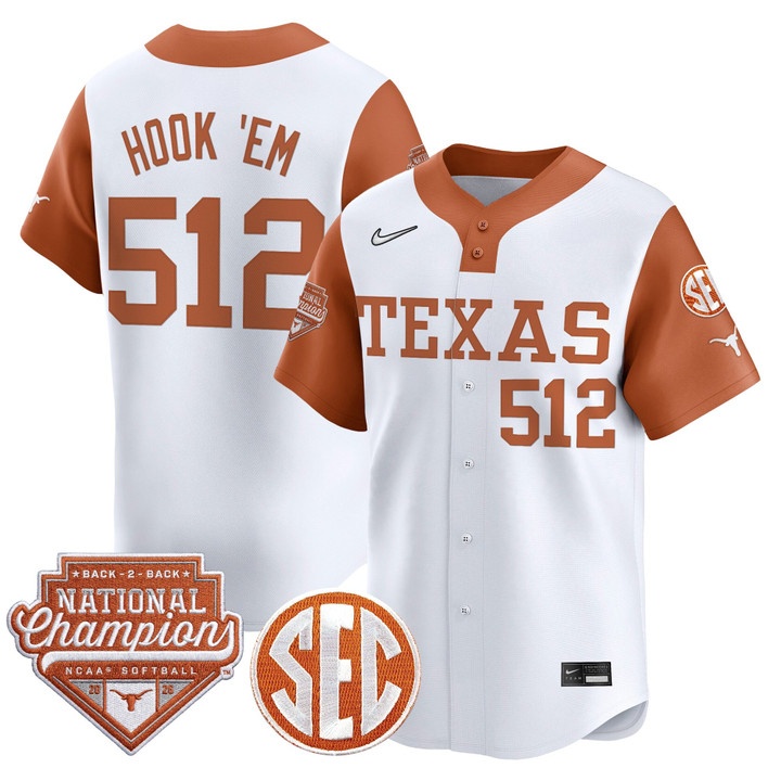 Men's Size - Texas Longhorns 2026 World Series (WCWS) Champions Vapor Premier Limited Jersey WHITE3 #512 HOOK'EM