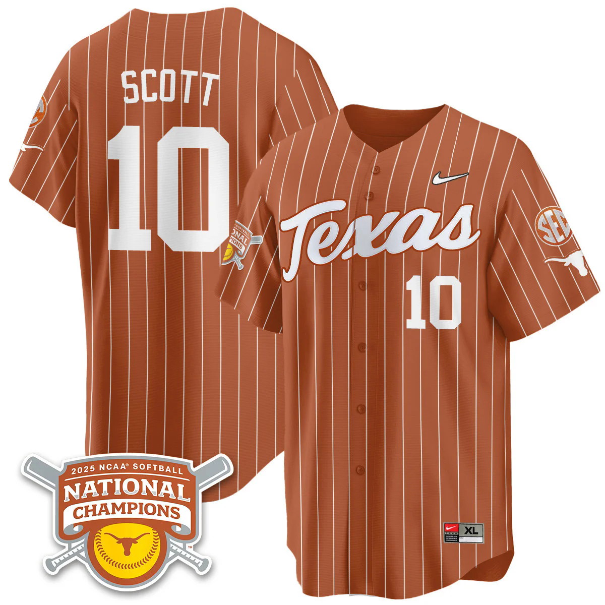 Men's Size - Texas Longhorns Softball 2025 World Series Champions Limited Jersey #10 mia scott.webp