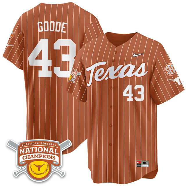 Men's Size - Texas Longhorns Softball 2025 World Series Champions Limited Jersey #43 leighann goode.webp