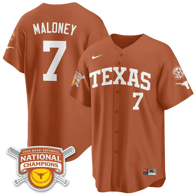 Men's Size - Texas Longhorns Softball 2025 World Series Champions Limited Jersey orange #7 ashton maloney.webp