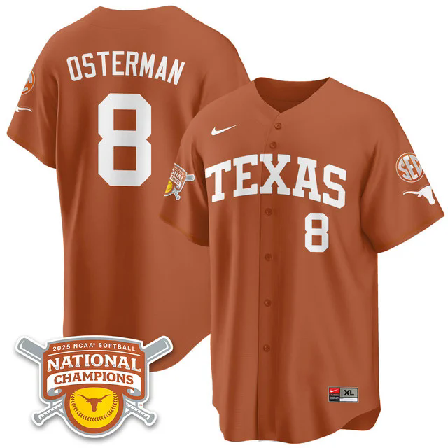 Men's Size - Texas Longhorns Softball 2025 World Series Champions Limited Jersey orange #8 cat osterman.webp