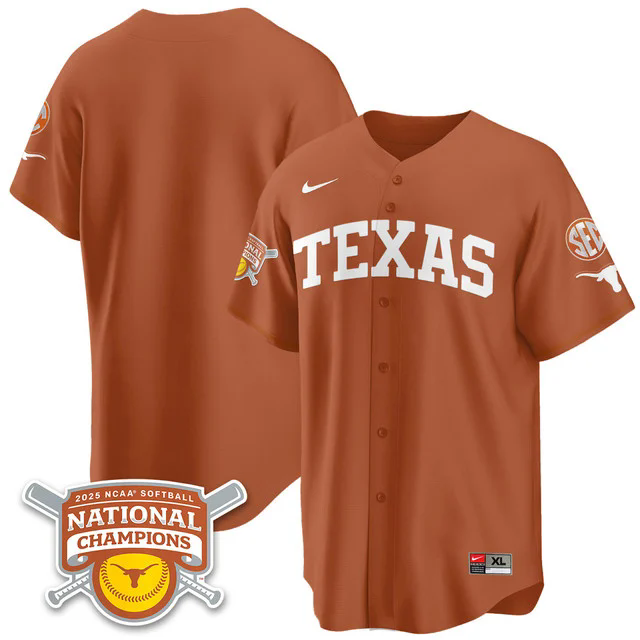 Men's Size - Texas Longhorns Softball 2025 World Series Champions Limited Jersey orange blank.webp