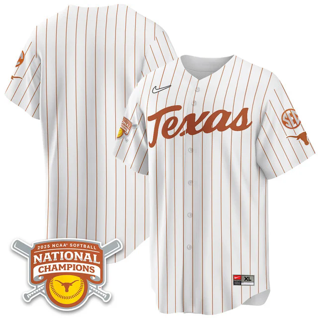 Men's Size - Texas Longhorns Softball 2025 World Series Champions Limited Jersey pinstripe blank.webp