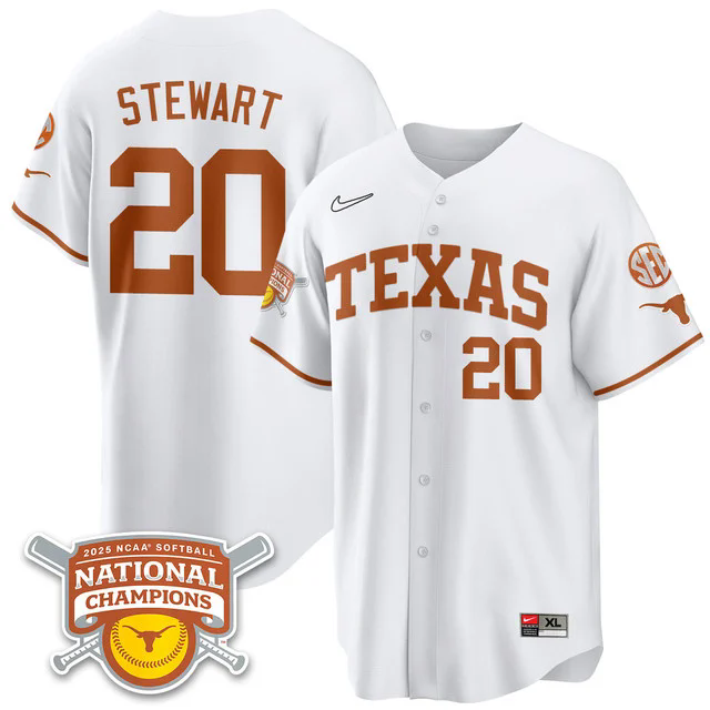 Men's Size - Texas Longhorns Softball 2025 World Series Champions Limited Jersey white #20 katie stewart.webp