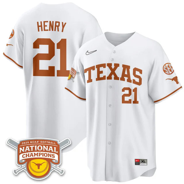 Men's Size - Texas Longhorns Softball 2025 World Series Champions Limited Jersey white #21 kayden henry.webp