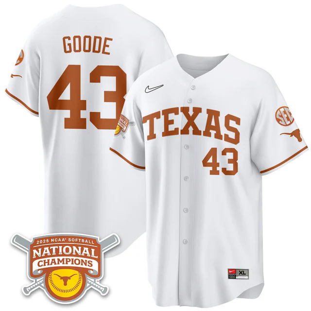 Men's Size - Texas Longhorns Softball 2025 World Series Champions Limited Jersey white #43 leighann goode.webp