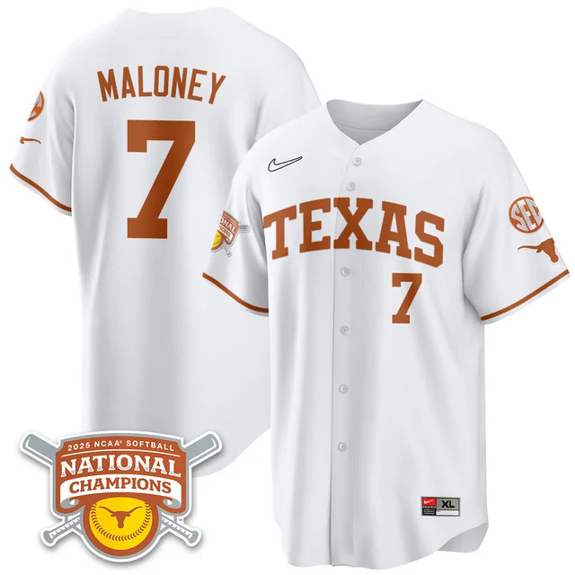Men's Size - Texas Longhorns Softball 2025 World Series Champions Limited Jersey white #7 ashton maloney.webp