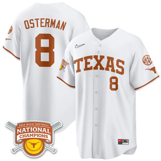 Men's Size - Texas Longhorns Softball 2025 World Series Champions Limited Jersey white #8 cat osterman.webp