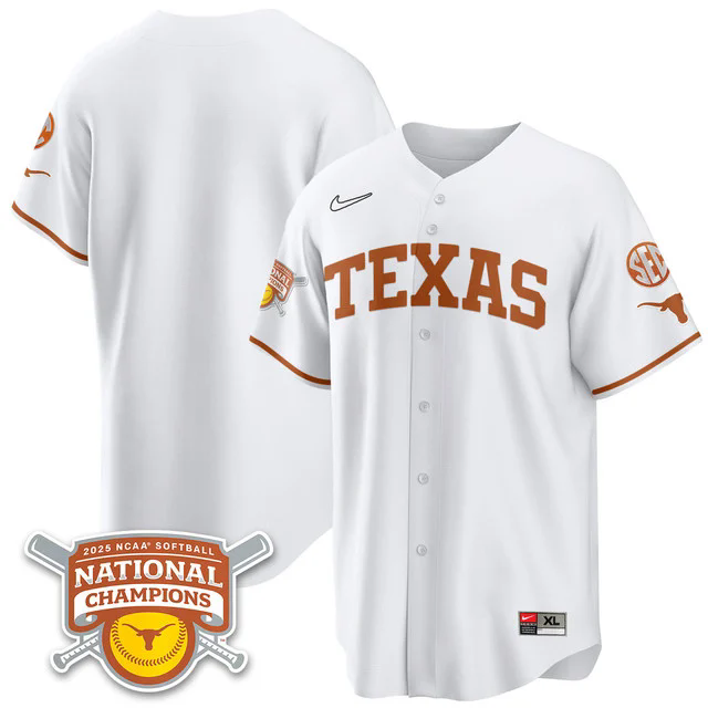 Men's Size - Texas Longhorns Softball 2025 World Series Champions Limited Jersey white blank.webp