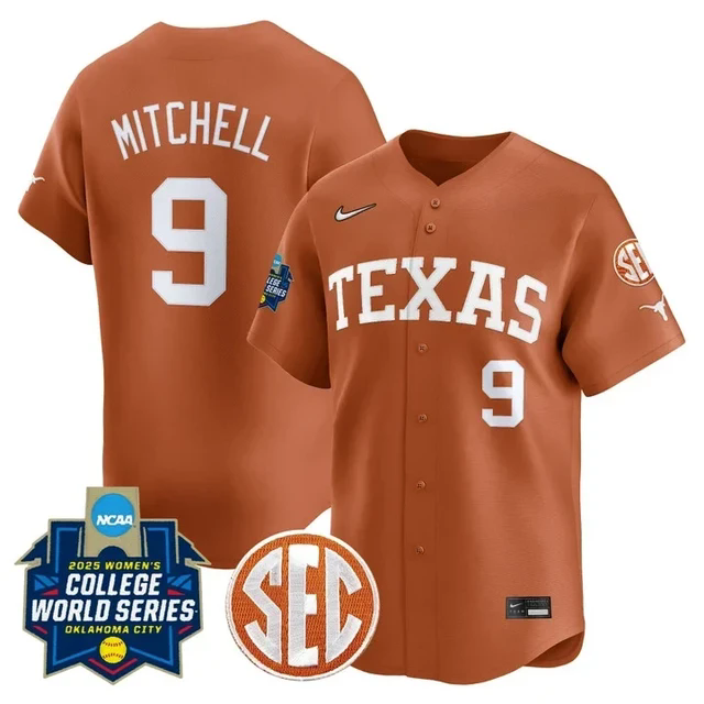 Men's Size - Texas Longhorns Softball 2025 World Series Jersey #9 joley mitchell.webp