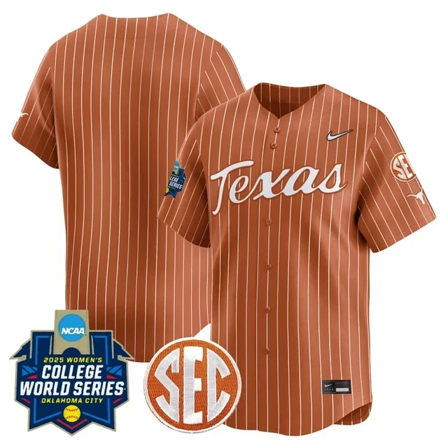 Men's Size - Texas Longhorns Softball 2025 World Series Jersey orange pinstripe blank.webp