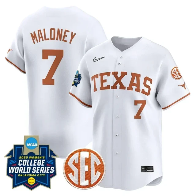 Men's Size - Texas Longhorns Softball 2025 World Series Jersey white #7 ashton maloney.webp