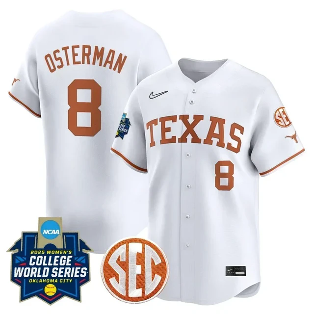 Men's Size - Texas Longhorns Softball 2025 World Series Jersey white #8 cat osterman.webp