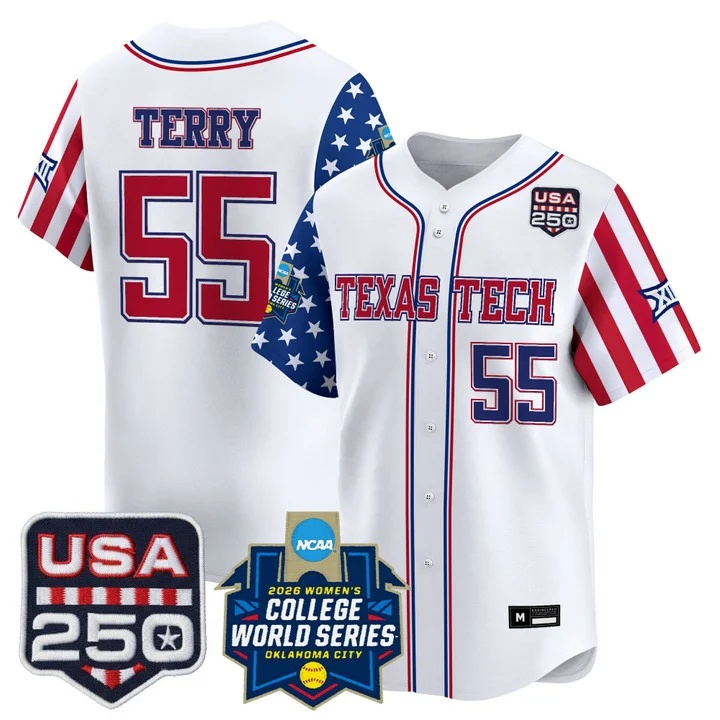 Men's Size - Texas Tech Red Raiders America 250 Edition Vapor Premier Limited Jersey #55 KAITLYN TERRY