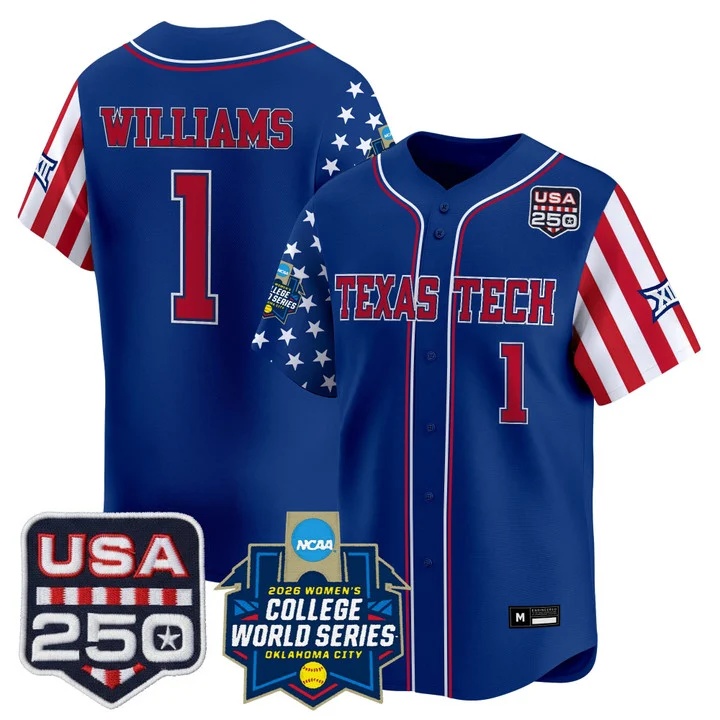 Men's Size - Texas Tech Red Raiders America 250 Edition Vapor Premier Limited Jersey ROYAL #1 MIA WILLIAMS