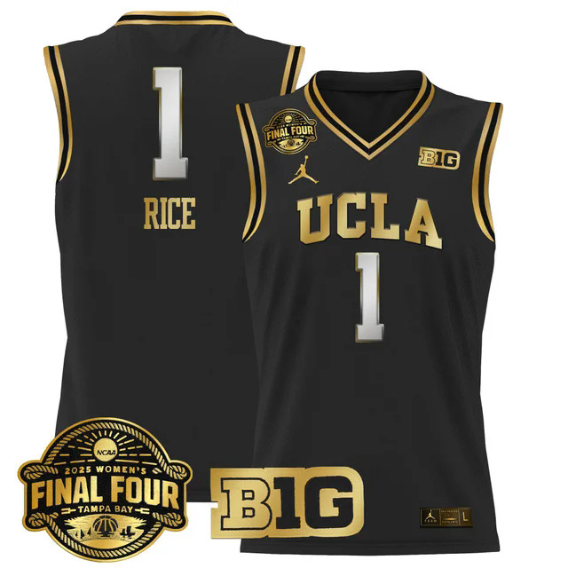 Men's Size - UCLA Bruins 2025 Big Ten  Final Four Patch Basketball Jersey BLACKGOLD #1 KIKI RICE.webp