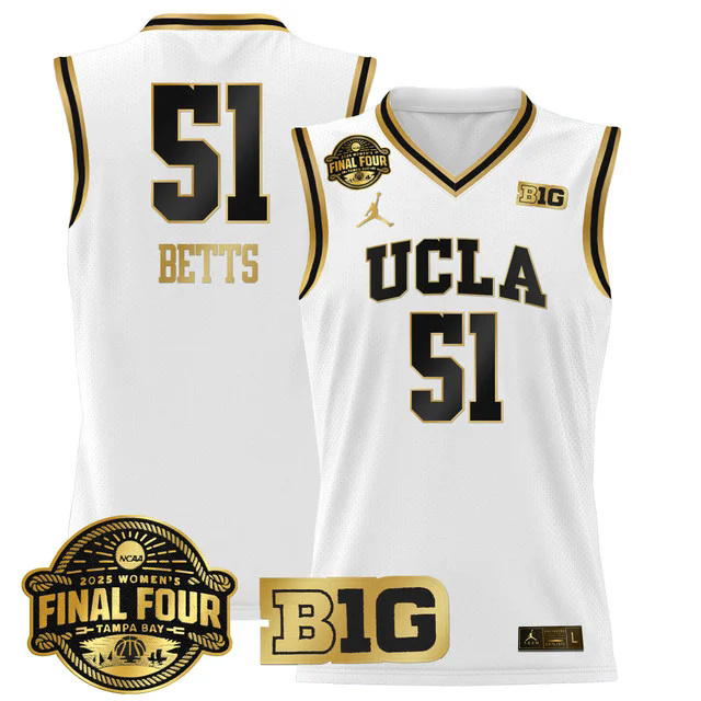 Men's Size - UCLA Bruins 2025 Big Ten Final Four Patch Basketball Jersey WHITEGOLD #51 LAUREN BETTS.webp