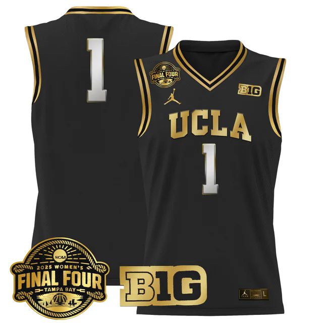 Men's Size - UCLA Bruins 2025 Big Ten Women's Final Four Patch Lightweight Basketball Jersey BLACKGOLD #1.webp