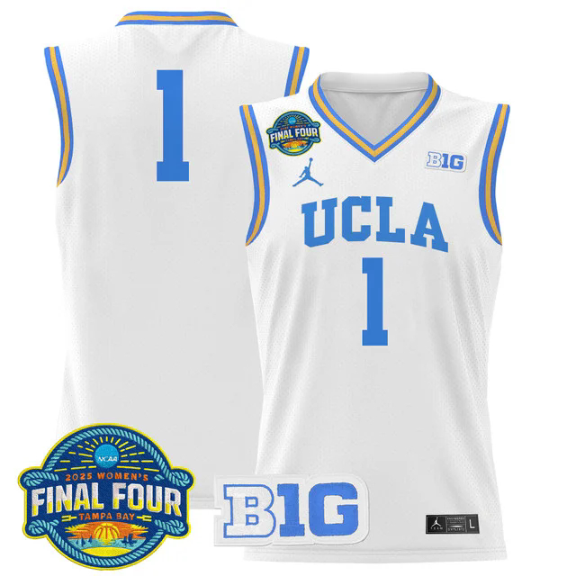 Men's Size - UCLA Bruins 2025 Big Ten Women's Final Four Patch Lightweight Basketball Jersey WHITE #1.webp