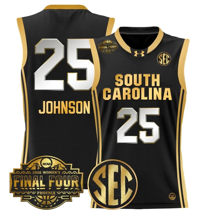 Men's Size South Carolina Gamecocks 2026 Women's Tournament Final Four Basketball Jersey BLACK GOLD #25 RAVEN JOHNSON