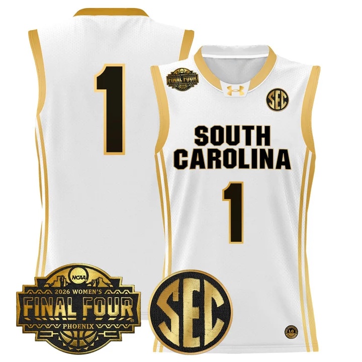 Men's Size South Carolina Gamecocks 2026 Women's Tournament Final Four Basketball Jersey WHITE GOLD #1
