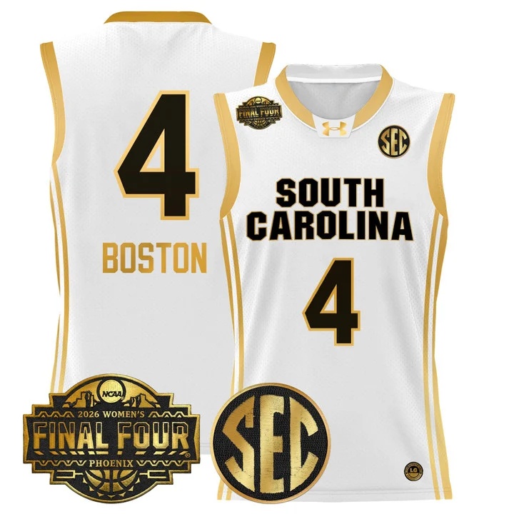 Men's Size South Carolina Gamecocks 2026 Women's Tournament Final Four Basketball Jersey WHITE GOLD #4 ALIYAH BOSTON
