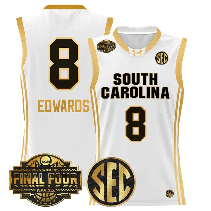 Men's Size South Carolina Gamecocks 2026 Women's Tournament Final Four Basketball Jersey WHITE GOLD #8 JOYCE EDWARDS