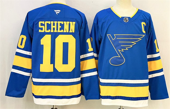 Men's St. Louis Blues #10 Brayden Schenn Blue 2025 With C Patch Stitched Hockey Jersey