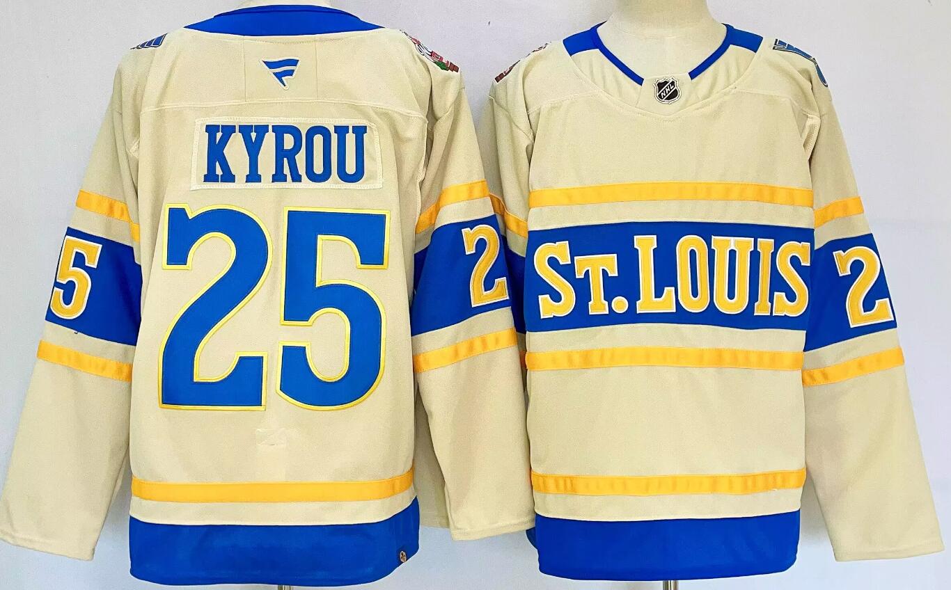 Men's St. Louis Blues #25 Jordan Kyrou Cream 2025 Winter Classic Jersey