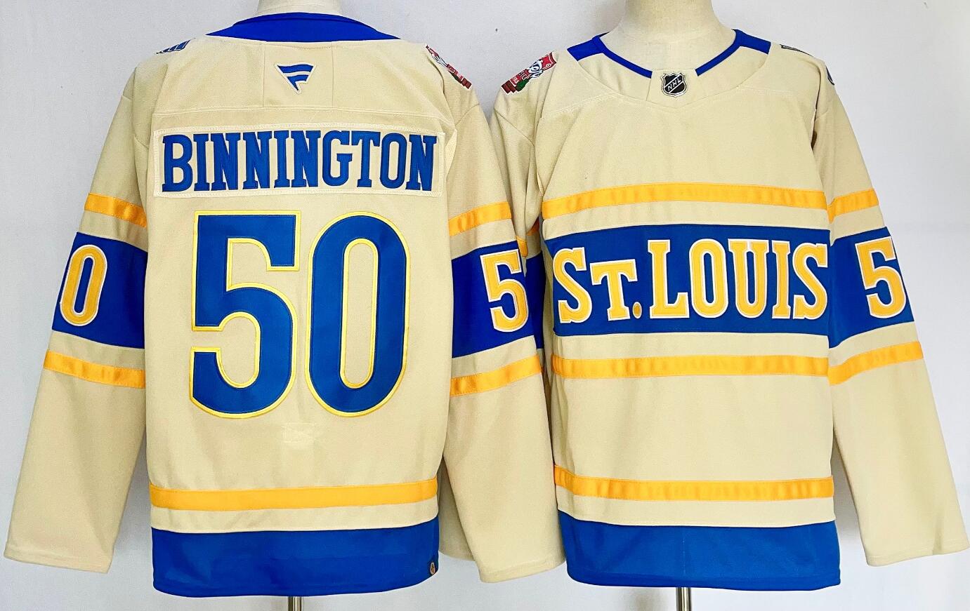 Men's St. Louis Blues #50 Jordan Binnington Cream 2024-25 Winter Classic Jersey