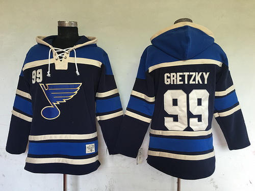 Men's St. Louis Blues #99 Wayne Gretzky Navy Blue Old Time Hockey Hoodie Stitched