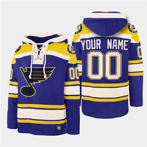 Men's St. Louis Blues Active Player Custom Blue Ageless Must-Have Lace-Up Pullover HoodieS