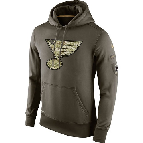 Men's St. Louis Blues Nike Olive Green Salute To Service NHL KO Performance Hoodie Stitched
