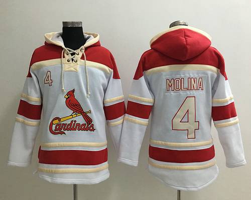 Men's St. Louis Cardinals #4 Yadier Molina White White Baseball MLB Hoodi